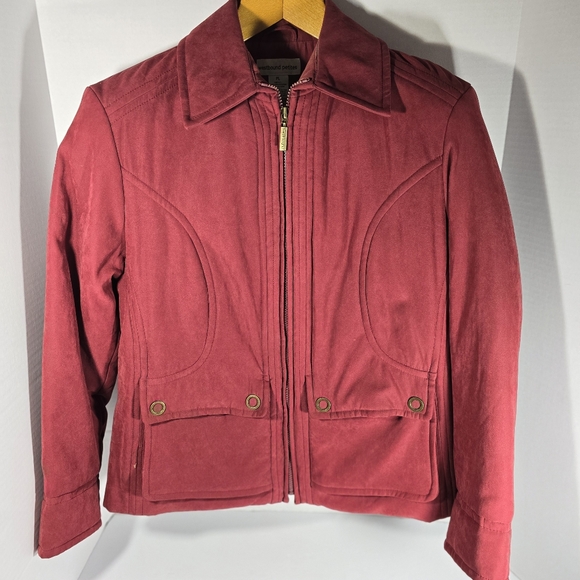 Westbound Petites Jackets & Blazers - Westbound PL Puffy Jacket In Deep Red with Brass Details Cheetah Lining